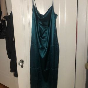 Emerald Green Satin Cowl Neck Dress